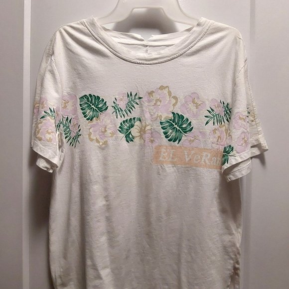 CC COLLECT Women's 100% Cotton White Short Sleeves w/Floral Print Tee - Medium - Picture 6 of 13